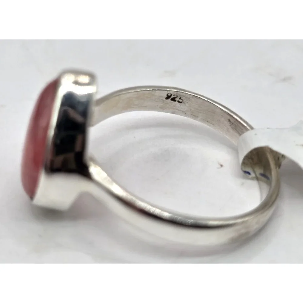 Rhodochrosite Gemstone Teardrop Ring Size‎ 8 Sterling Silver Handmade NWT